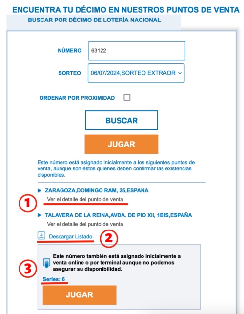 Resultados buscador de número de lotería